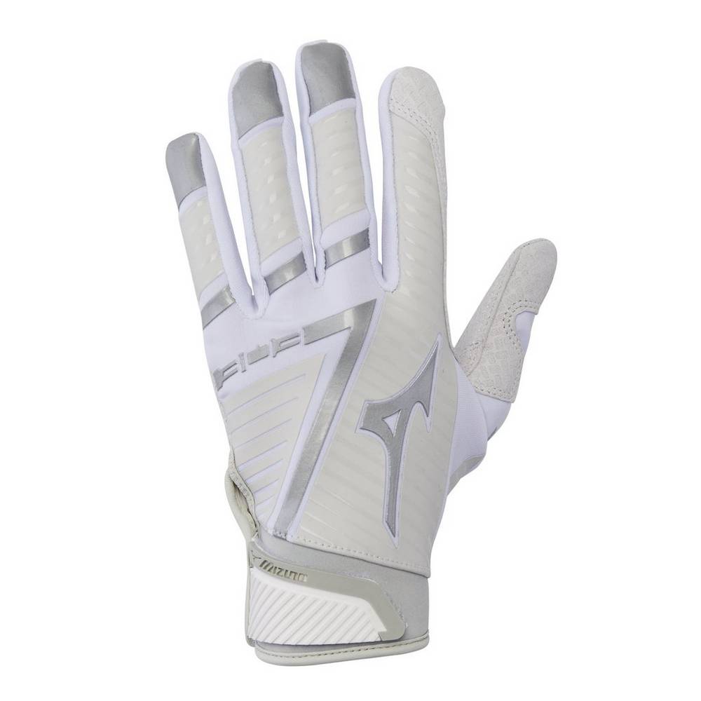 Panske Rukavice Mizuno B-130 Adult Baseball Batting Biele/Siva Vypredaj OUKS90435